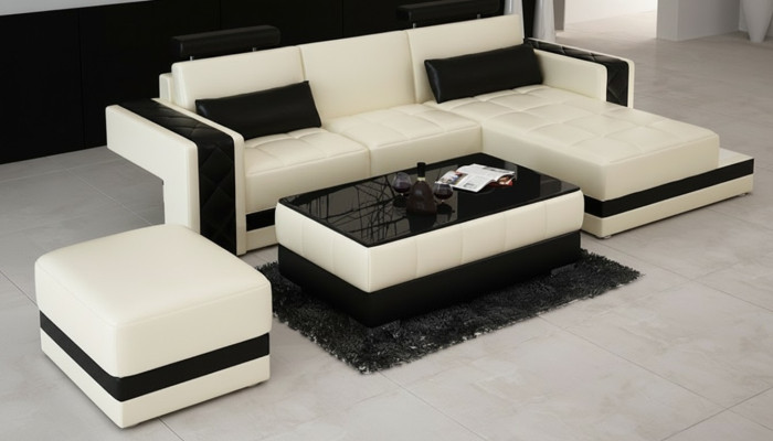 Ledersofa mit USB Wohnlandschaft Ecksofa Eck Garnitur Design Moderne Sofa L6010D