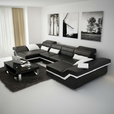 XXL Ledersofa mit USB Ecksofa Wohnlandschaft Big Couch Ledergarnitur Polster Neu