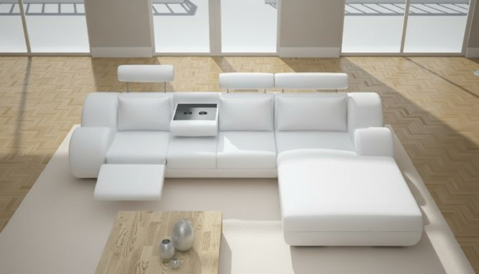 Designer Garnitur Wohnlandschaft Eckcouch Couch Sofa Polster Ledersofa mit USB