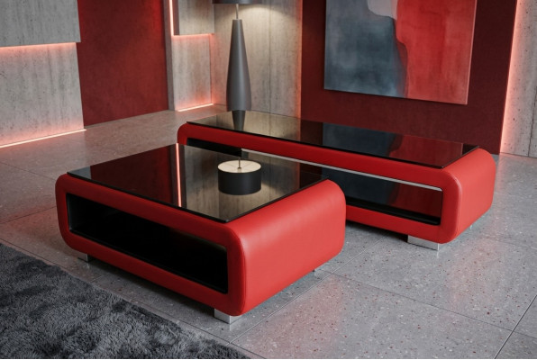 Designer Couchtisch Polster Leder Glas Moderner Tisch CT9010 + RTV TS1010 +USB
