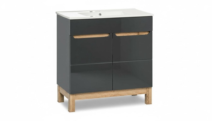 Grauer Waschtisch mit Unterschrank Hochwertige Waschbecken