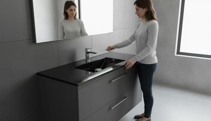 Keramik Waschtisch Waschbecken Einbau Schwarz Becken Waschbecken