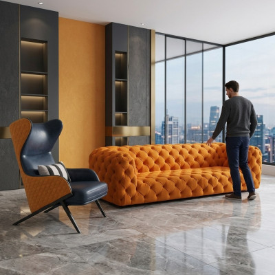 Extra Luxus Klasse Sofa - Chesterfield Big XXL Couch - Viersitzer Sitz Polster
