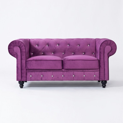 Klassische Leder Couch - Lila Chesterfield Stoff Sofa 2 Sitzer  Neu jvmoebel ®