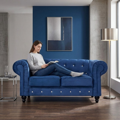 Klassische Leder Couch - Blaue Chesterfield Stoff Sofa 2 Sitzer Textil jvmoebel®