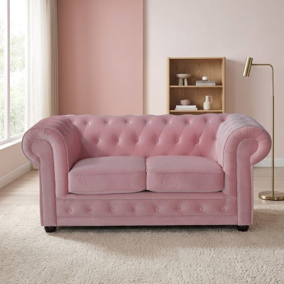 Rosa Chesterfield Sofa Couch Polster Stoff Leder Couchen  Polster Garnitur Neu