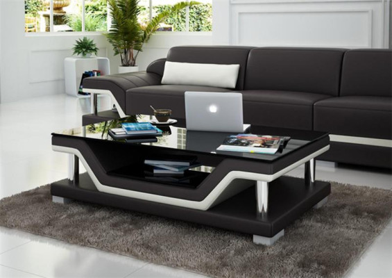 Gepolsterte Tische Schwarzer Couchtisch Glastisch Sofa Beistell Moderner