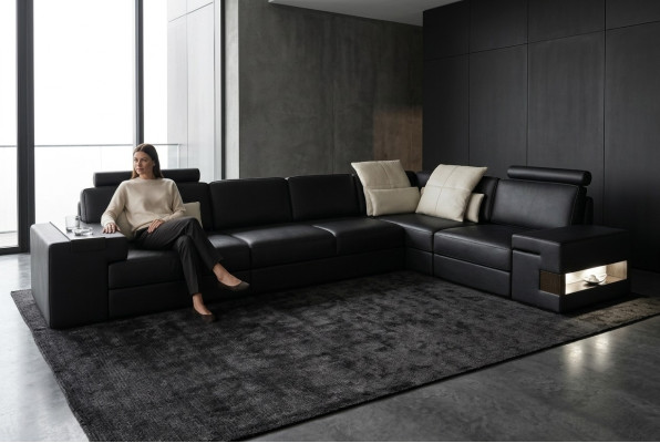 Ledersofa Sofa Modernes Polster Leder Design Ecksofa Couch Textil