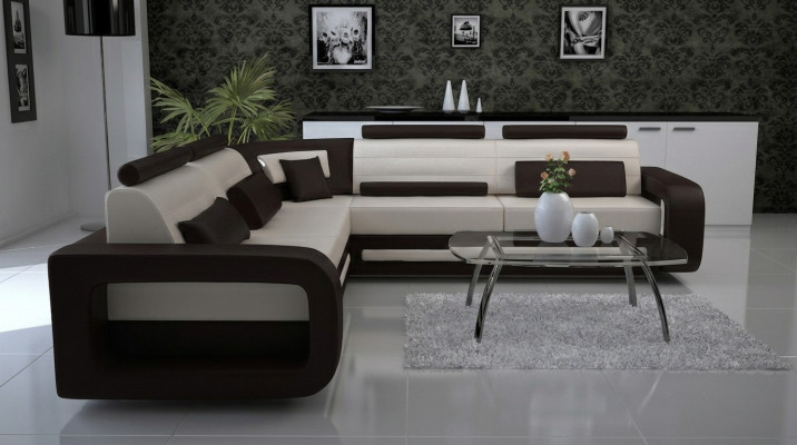 Ecksofa Polster Couch Leder Ecksofa Wohnlandschaft L-Form Polstergarnitur