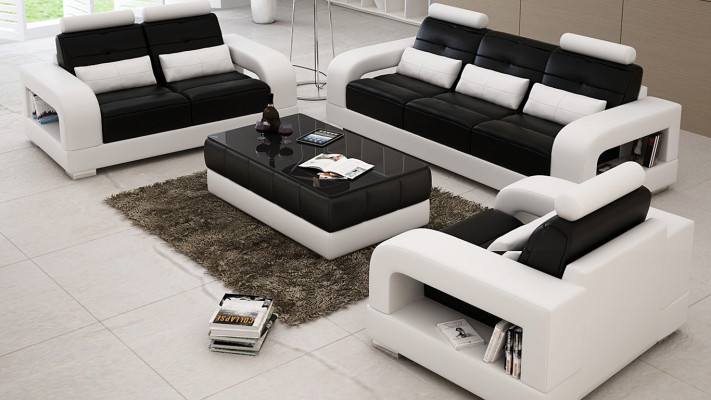 Ledersofa Couch Sofagarnitur 3+1+1 Sitzer Garnituren Design Wohnzimmer