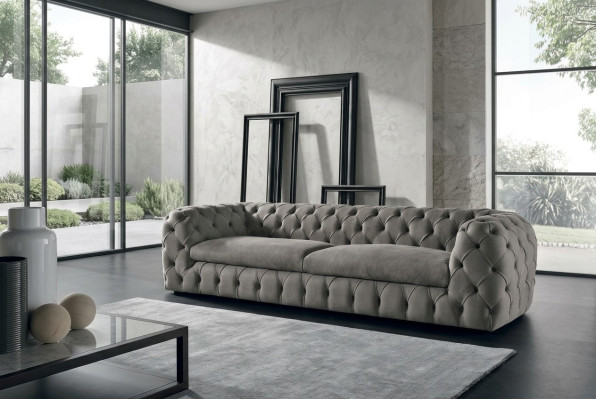 Klassische Dreisitzer Couch Sofa Polster 3 Sitzer Stoff Stoffsofa Chesterfield