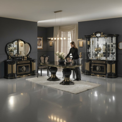 Klassischer Design Esstisch Tisch Italienische Stil Möbel Tische Schwarz Gold
