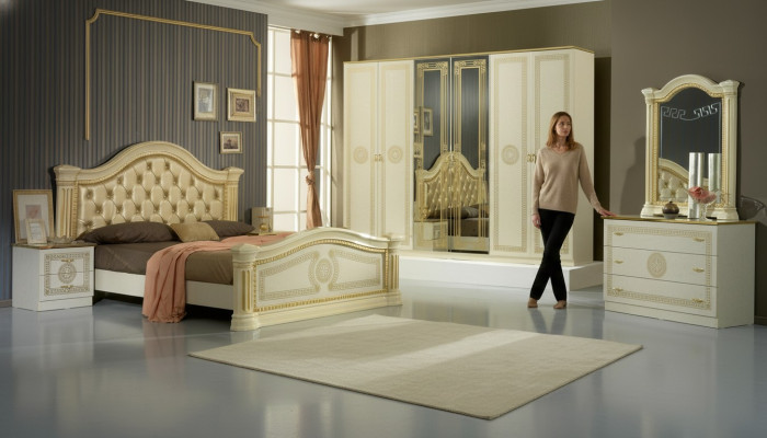 Schlafzimmer Chesterfield Leder Bett 6tlg Design Möbel Set Nachttisch Kommode