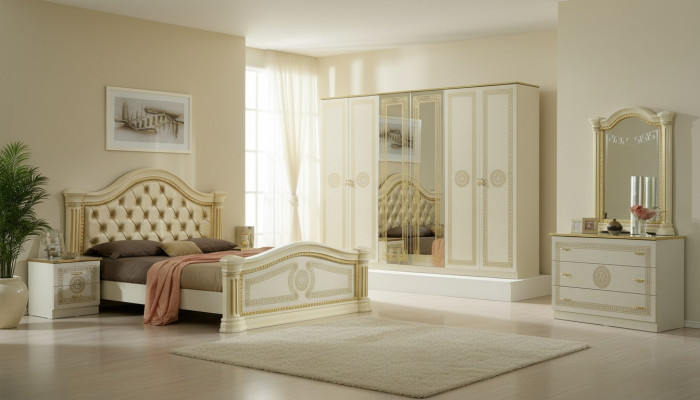 Schlafzimmer Chesterfield Leder Bett 6tlg Design Möbel Set Nachttisch Kommode