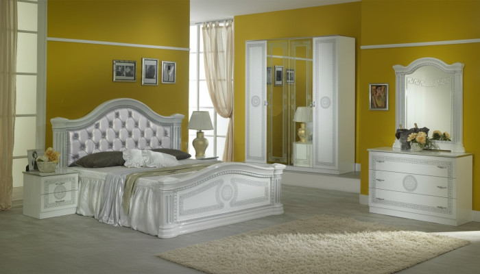 Komplettes Schlafzimmer Set Design Modern Luxus Bett 2x Nachttisch 6 tlg Schrank