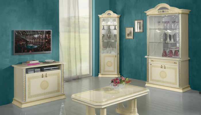 Wohnzimmer Set Garnitur 4tlg. Gruppe Kommode Vitrine 2x Couchtisch Barock Rokoko