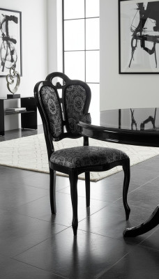 Stuhl Schwarz Silber Design Wohnzimmer Esszimmer Holz Stühle Polster Made Italy