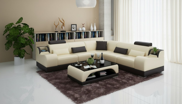 Ecksofa Couch Polster Wohnlandschaft Eck Garnitur Ecke Leder Sofa Grau