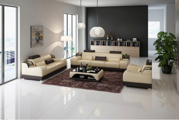 Designer Sofagarnitur 321 Sitzer Sofa Couch Leder Garnitur Polster Set