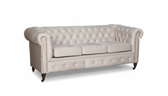 Chesterfield Dreisitzer Couch Sofa Polster + Hocker Sofas Couchen 2tlg. Set Neu