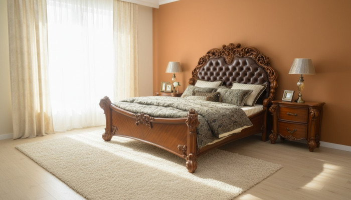 Schlafzimmer Set Bett + 2x Nachttisch Chesterfield Holz Leder Betten Polster