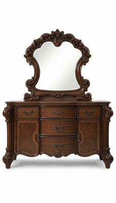 Edle Kommode Buffet Kommoden Schrank + Spiegel Barock Rokoko Anrichte Holz neu