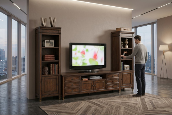 Klassische Wohnwandvitrine Sideboard RTV Wandregal Schrank 3tlg.