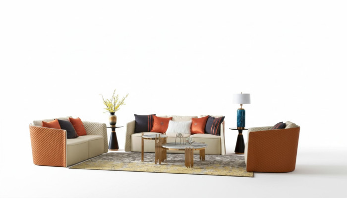 Ledersofa Sofa Couch Polster 5tlg. Wohnzimmer Set Garnitur Couchen Set