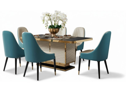 Designer Holz Ess Wohn Zimmer Set Tisch 4x Lehn Stühle Set Garnitur