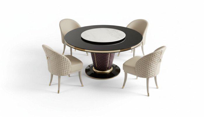 Design Rund Tisch 4x Sessel Stühle Ess Zimmer Sitz Polster Runde Tische
