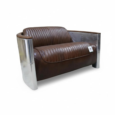 Echtleder Aluminium Sofa 2-Sitzer Vintage Leder Möbel Ledersofa Clubsofa Couch