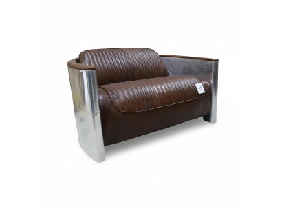 Echtleder Aluminium Sofa 2-Sitzer Vintage Leder Möbel Ledersofa Clubsofa Couch