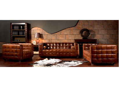 Klassische Echtleder Couch Polster Sofagarnitur Sitz Garnituren Couchen 3tlg neu