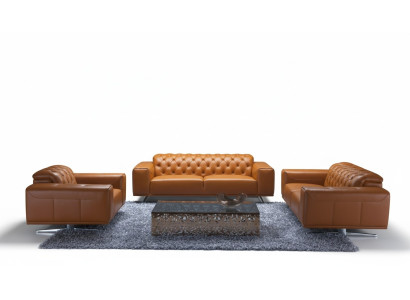 Chesterfield Sofagarnitur Set Braune Couchen Ledersofa Sofa Couch Klassische neu