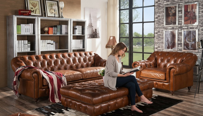 Design Chesterfield Dreisitzer 3 Sitzer Leder Couch Polster Sofas Sofa Sitz Neu
