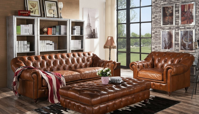 Design Chesterfield Dreisitzer 3 Sitzer Leder Couch Polster Sofas Sofa Sitz Neu