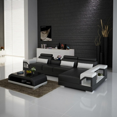 Couch Ecksofa Leder Wohnlandschaft Garnitur Design Modern Sofa L-Form mit USB