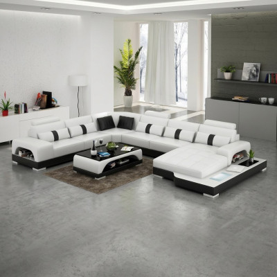 Eckgarnitur Ledersofa Design Luxus Wohnlandschaft led sofa couch Polster Ecksofa