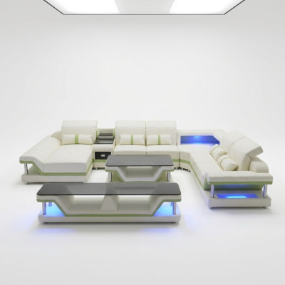 Moderne Design Wohnlandschaft Ecksofa Sofa Couch Polster rtv Couchtisch Leder