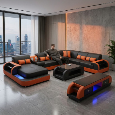 Design Eckgarnitur Ledersofa Ecksofa Luxus Wohnlandschaft led sofa couch Polster