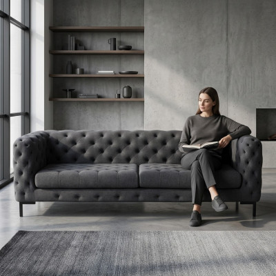 Grauer Polster Chesterfield 3-Sitzer Luxus Wohnzimmer Couch