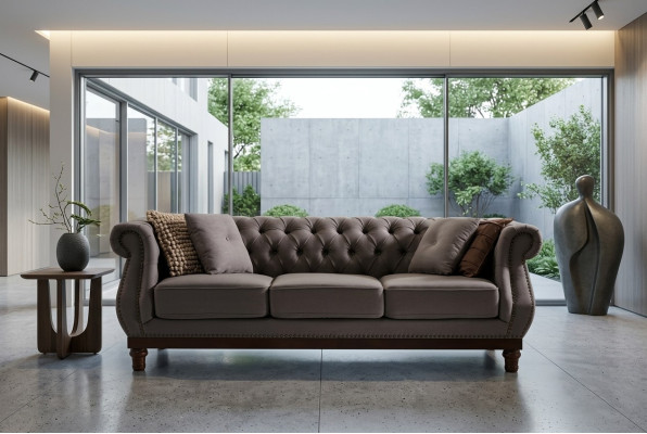 Graues Chesterfield Sofa Couch Polster Stoffsofa Designer 3-Sitzer