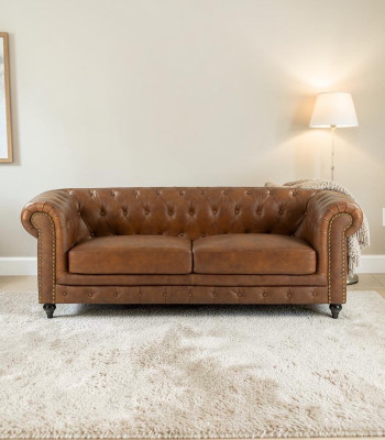 jvmoebel ® - Leder Sofa Couch - Braun Sessel Polster Dreisitzer Couch Garnitur