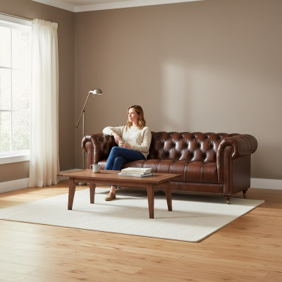 Klassische Leder Couch - Braune Chesterfield Stoff Sofa 3 Sitzer  Neu jvmoebel ®
