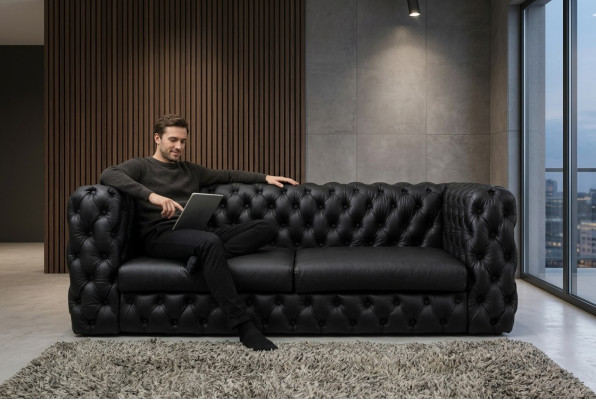 Schwarzer Chesterfield 3 Sitzer Couch Sofa Designer Luxus Garnitur 