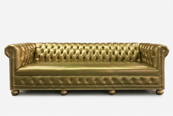 Chesterfield 3 Sitzer Sofa Couch Leder Garnitur Polster Sitz Stoff Gold Sitz Neu