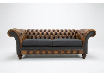 Design Chesterfield Sofa 3 Couch Sofa Set Stoff Polster Leder Dreisitzer