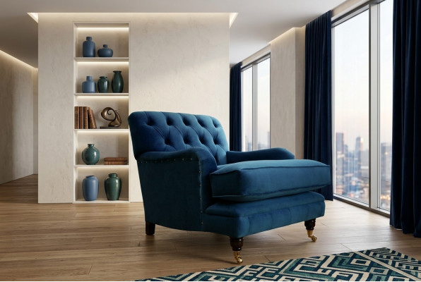 Sessel Design Couch Sofa Relax Textil Lounge Club Polster Sitzer Luxus Blau Neu
