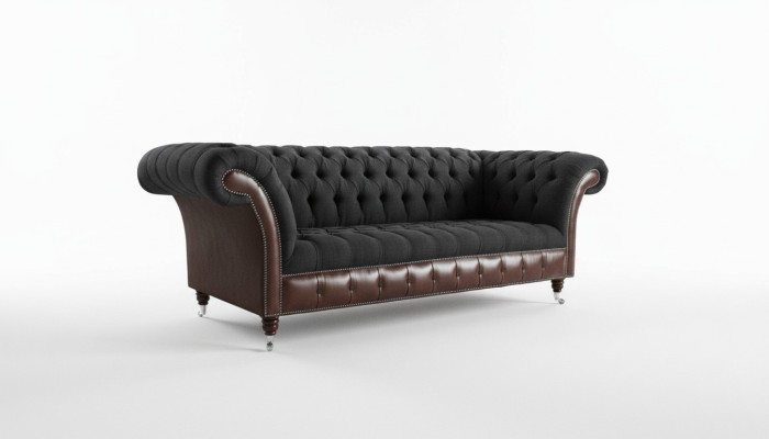 Chesterfield Original Sofa JVMoebel Couch Textil Sofas Couchen Stoff Schwarz Neu