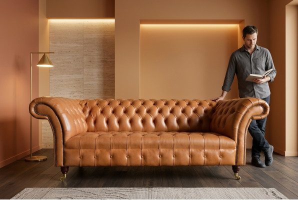 Hellbrauner Moderner Chesterfield Dreisitzer Designer Couch